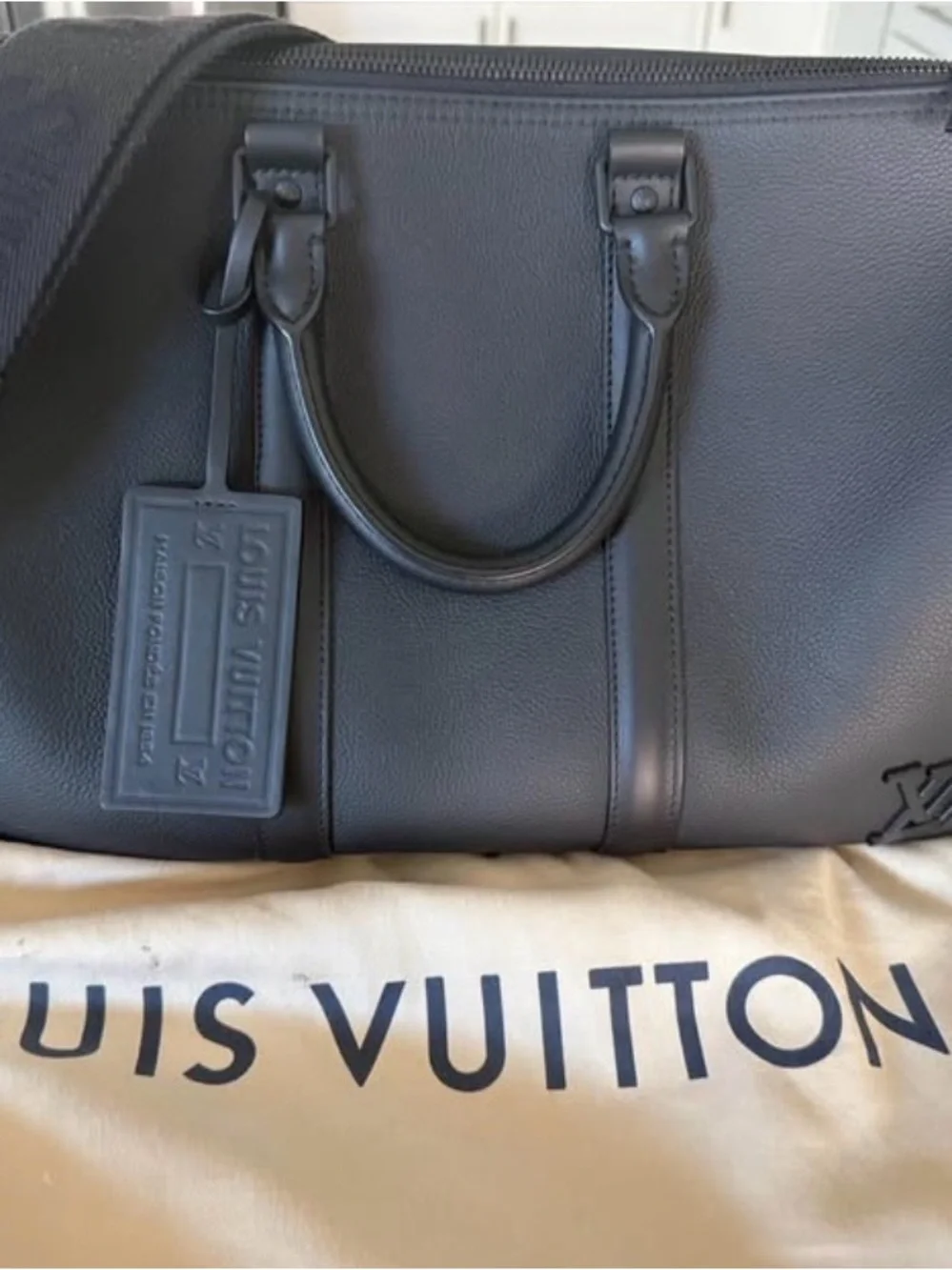 Louis Vuitton Black Leather Keepall 40